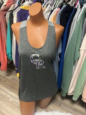 Majestic Gray Colorado Rockies Racerback Tank with Purple Logo